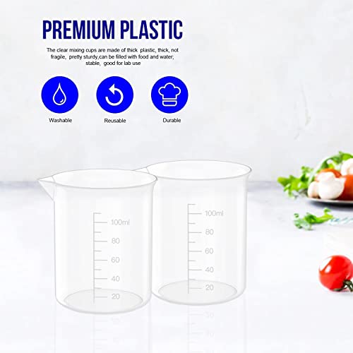 12 Pcs 3.4 Oz Transparent Experiment Measuring Cup | 100ml Plastic Beaker for Science Experiment, Measuring - size: 100ml (3.4oz) - Pack of 12