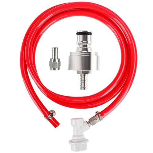 5.5ft 5/16 Co2 Gas Line Tubing for Kegerator Assembly with stainless steel carbonator cap carbonation cap for soda bottle, Ball Gas Lock Draft beer Red Hose kit for Homebrew