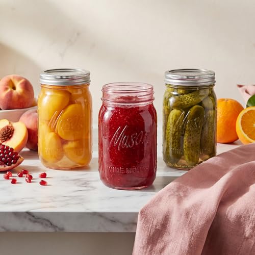 SUT Wide Mouth Mason Jars 32 oz,9 Pack Quart Mason Jars With Airtight lids and Bands,Pink Canning Jars 32 oz for Preserving,Meal Prep,Overnight Oats,Fermenting, Pickling - color: Pink