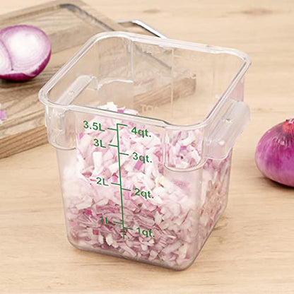 Restaurantware Met Lux 4 Quart Brine Buckets 10 Square Marinating Containers - With Volume Markers Built-In Handles Clear And Green Plastic Dough Rising Buckets Freezer-Safe Lids Sold Separately - size: 4 Quarts, style: 10 Count