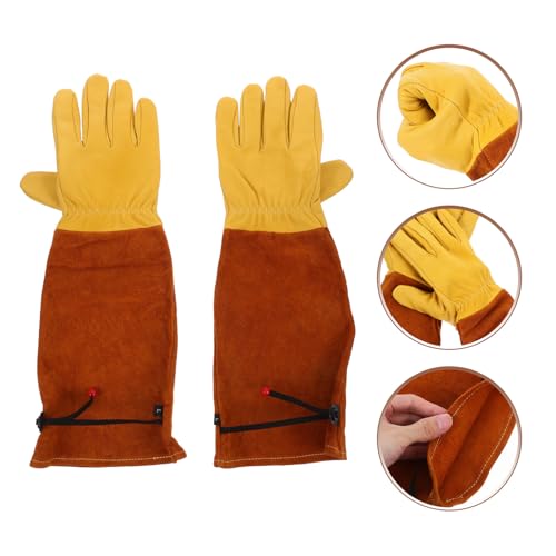 SEWACC Long Sleeve Cowhide Gardening Gloves for Women, Thorn and Puncture Resistant Yard Gloves with Pigskin Palm, Brown Cow Split Leather Cuff, Size L, Suitable for Rose Pruning