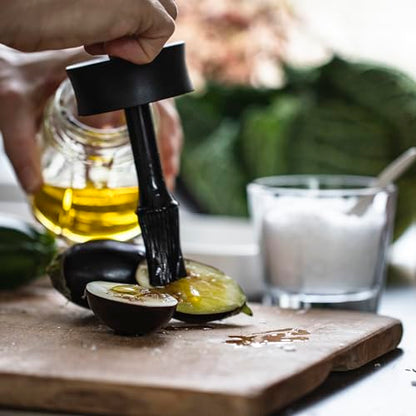 Rosendahl Grand Cru 8.1 in. Marinade Glass with Brush - Stylish Black Glass Jar with Flexible Lid and Soft-Touch Silicone Brush, Perfect for Mixing and Storing Marinades, Leak-Proof Kitchen Essential - size: 8.5 Ounces