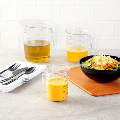 Restaurantware RW Base 1 Cup Measuring Jar 1 Durable Measuring Beaker - Metric And Imperial Units Handle With Thumb-Grip Design Clear Plastic Measuring Cup Tolerates Up To 248F - color: Clear, size: 3.75" × 3.00" × 3.75"