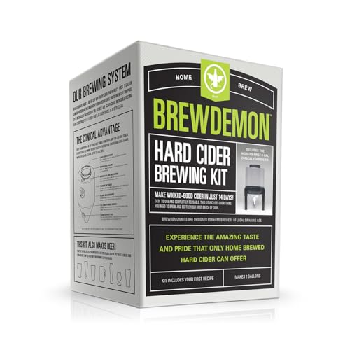Hard Cider Kit w/Bottles – NO AIRLOCK OR SIPHON REQUIRED – Conical Fermenter Eliminates Sediment and Makes Wicked-Good Home Made Hard Cider - 2 Gal. Hard Cider Recipe included
