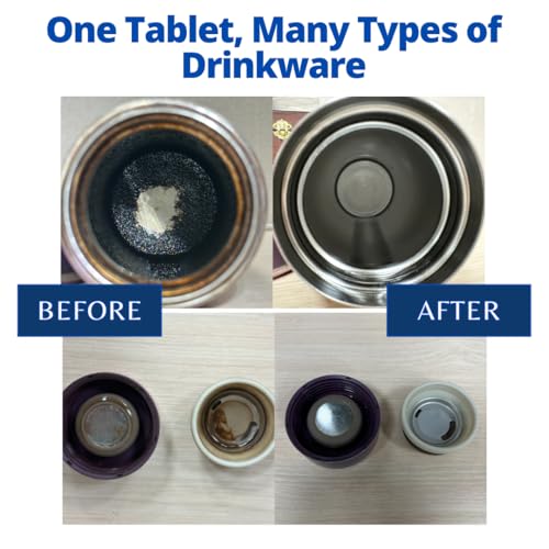 Coffee Tumbler Cleaner & Tea Stain Remover - Cleaning Tablets for Stainless Steel Thermos, Travel Mugs, Water Bottles & Glass - Deep Clean (12 Count)