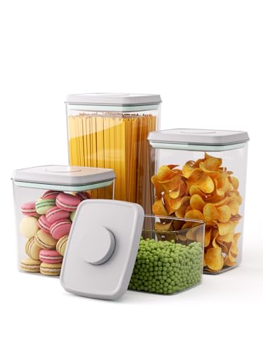 Pop Top Airtight Food Storage Containers, 4-Piece Pantry Starter Set with 4 Sizes, BPA-Free Clear Containers with Measurement Marks for Flour, Sugar, Cereal, Pasta - color: 4 Pcs Set