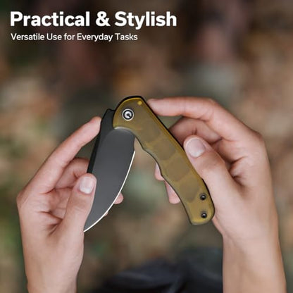 CIVIVI Mini Praxis Pocket Knife for EDC, Folding Pocket Knife with 2.98" D2 Blade Ultem Handle with Flipper for Men Women C18026C-5 - color: Matte Amber