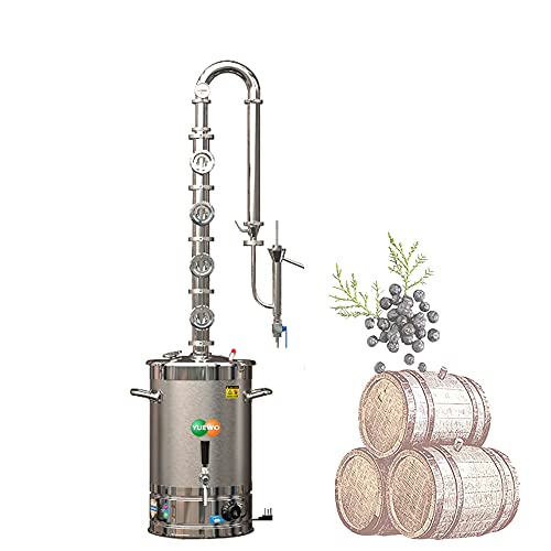 YUEWO 110V Electric 304 Stainless Steel Alcohol Distiller Flute Reflux Column Still with Sight Glasses Wine Making Kit for DIY Whisky Wine Brandy Gin - size: 30Liters/8Gal