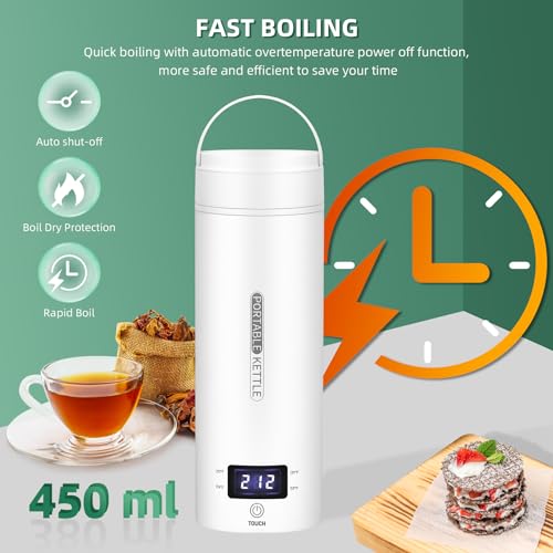 Travel Electric Kettle Portable Small Mini Tea Coffee Kettle Water Boiler, Water Heater with 4 Temperature Control,304 Stainless Steel with Auto Shut-Off & Boil Dry Protection, BPA-Free (White) - color: White
