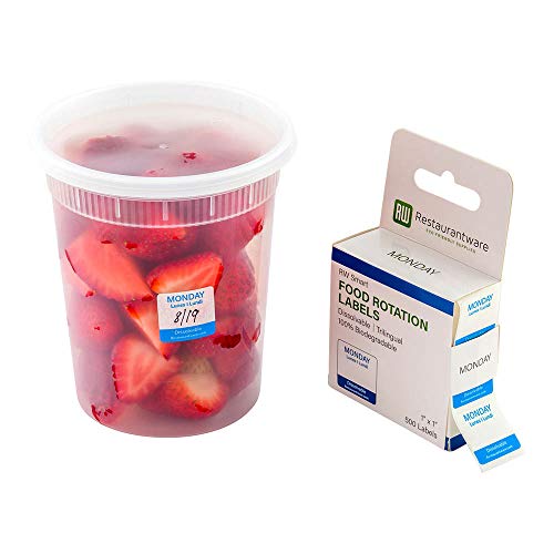 Restaurantware RW Smart 1 Inch x 1 Inch Food Rotation Labels 500 Dissolvable Food Safety Labels - Premium Trilingual Blue Paper Day Of The Week Labels For Food Storage Or Prep Monday - style: Monday