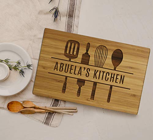 Andaz Press Large Bamboo Wood Cutting Board Gift, 17.75 x 11-inch, Abuela's Kitchen, Utensils Graphic, 1-Pack, Laser Engraved Serving Chopping Board Christmas Birthday Chef Kitchen Ideas - color: Abuela