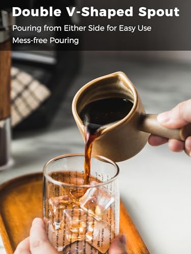 Espresso Measuring Cup, Ceramic Espresso Cup with Handle, Expresso Shots Cups Double Spouts Milk Cup, Espresso Accessories, 3 Oz/ 90 Ml, Brown - color: Brown