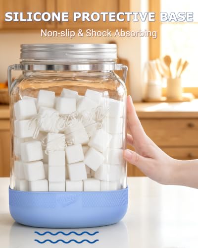 1 Gallon Glass Jars with Airtight Lid, 4.3" Wide Mouth Mason Jars, 2 PCS | Metal Screw Lid, Silicone Inner Lid, Handle and Non-Slip Base, BPA Free, 128 oz, Storage Containers for Flour, Sugar and Food