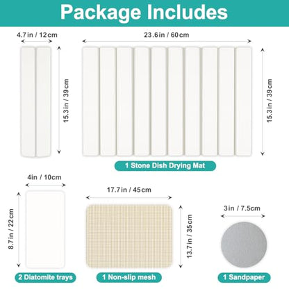 3 Pcs Large Stone Dish Drying Mat for Kitchen Sink Counter Dish Pads Diatomaceous Earth Mats Quick Fast Drying Stone Mat Diatomite Absorbent Tray Dry Matt Kitchen Countertop Dishes Drainer Mat - color: White