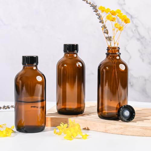 Small Glass Bottles with Lids Boston Round Shot Bottles for Health, Immunity, Ginger Juice, Essential Oils, Potion - Leak Proof Mini Travel Containers (Amber UV, 4oz-24Pack) - color: Amber UV, size: 4oz-24Pack