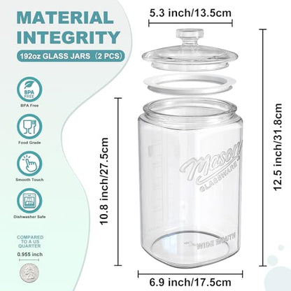 Ritayedet 2 Pack 1.5 Gallon Glass Jar with Lid, Wide Mouth Mason Jar | Sourdough Starter Jar with Scale Marking, Large Flour Sugar Container with Lid for Candy, Flour, Sugar, Coffee, Dog Treat - size: 1.5 Gallon, 2 Pack