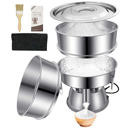 Sidasu Automatic Powder Sifter Machine 12 Mesh 80 Mesh Automatic Sieve Shaker Vibrating Machine 110V Stainless Steel Sieve Shaker Machine with 2 Screens, Sieve Shaker Machine for Flour Powders - size: Automatic Powder Sifter Machine(12+80 mesh)