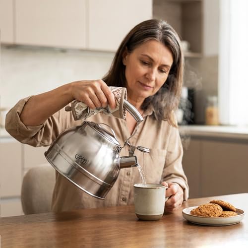 GIPFEL INTERNATIONAL Whistling Tea Kettle Stovetop - Food Grade Stainless Steel Teapot for Stove Top with Ergonomic Handle for Gas, Induction, Electric Stovetops 2.3 Quart