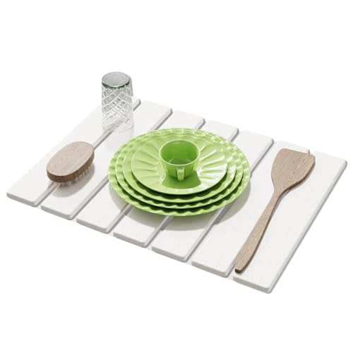 Stone Dish Drying Mat for Kitchen Counter,15.5''x11.8'' Foldable Quick Dry Stone Kitchen Mat,Eco-Friendly,Absorbent Diatomaceous Earth Mats for Dishes Bottles Cups Bathroom Any Countertop-White - color: White, size: 15.5" x 11.8"