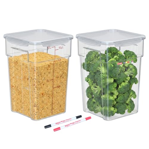 2 Pack 10 QT Commercial AIrtight Food Storage Containers, Clear Storage Containers with Recessed Handles, Clear, Stackable Containers with Gold Scale Markings for Flour, Rice, Sugar and Pet Food - size: 2 X 10.0(QT)