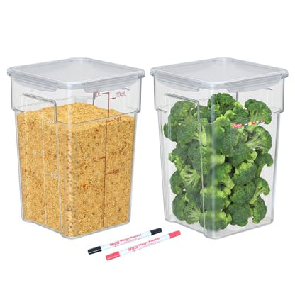2 Pack 10 QT Commercial AIrtight Food Storage Containers, Clear Storage Containers with Recessed Handles, Clear, Stackable Containers with Gold Scale Markings for Flour, Rice, Sugar and Pet Food - size: 2 X 10.0(QT)