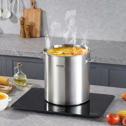 VEVOR Stainless Steel Stockpot, 53 Quart Large Cooking Pots, Cookware Sauce Pot with Lid, and Handle, Heavy Duty Commercial Grade Stock Pot, Sanding Treatment, for Large Groups Events Silver - size: 53 Quarts