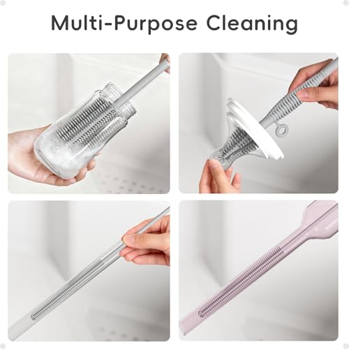 Silicone Cleaning Brush Kit,Water Bottle and Straw Cleaner Brush Set for Tumbler,Baby Bottle,Breast Pump Part,Nipple,Sippy Cup,Glass,Dishwasher Safe,BPA Free,3 Pcs - color: Gray
