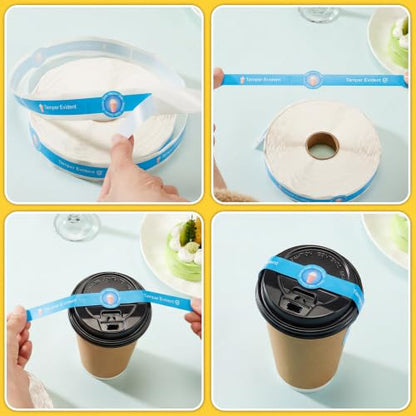 Zonon 600 Pcs Safe Secure Tamper Evident Seals for Drink Lids, Food Delivery Stickers Sealed for Freshness Labels Drink Food Coffee Milk Tea Ice Cream Seal Stickers 600 Pieces Per Roll (Blue) - color: Blue