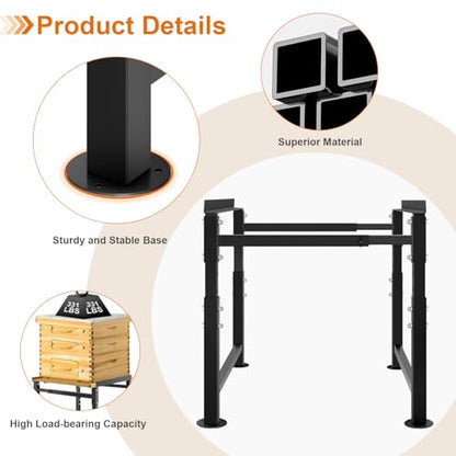 Adjustable Metal Bee Hive Stand, Sturdy Beehive Stand for 8/10 Frame Beehive Box, Easy to Assemble Bee Stand for Beekeeping with Round Base
