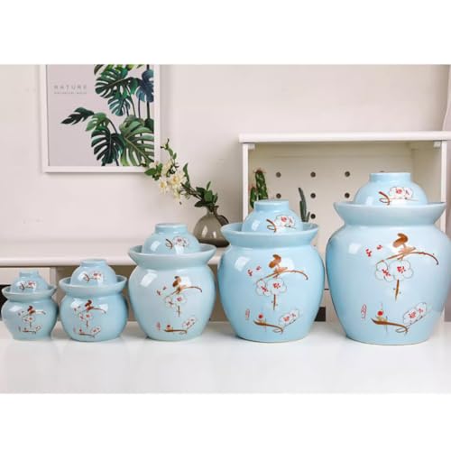 MRYBD Ceramic Pickle Jar With Water Seal,Kimchi Containers, Fermentation Jar, Fermentation Jars Ceramic Pots, Sealed Fermentation Jars With Lids, Sauerkraut Crock blue-7L - color: blue, size: 7L