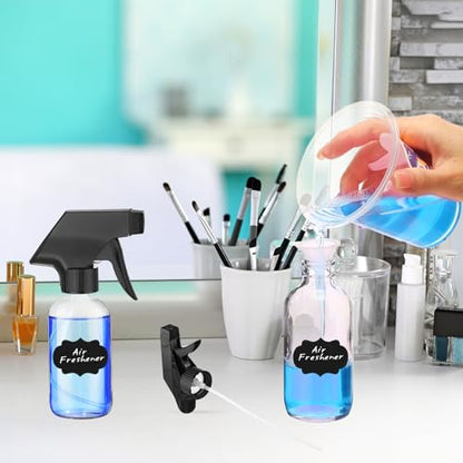 Fumete 20 Pcs 4 oz Glass Spray Bottles Empty Refillable Sprayer Containers with Funnels Labels Black Trigger Sprayers Spray Bottles for Essential Oil DIY Kitchen Hair Plants(Clear) - color: Clear