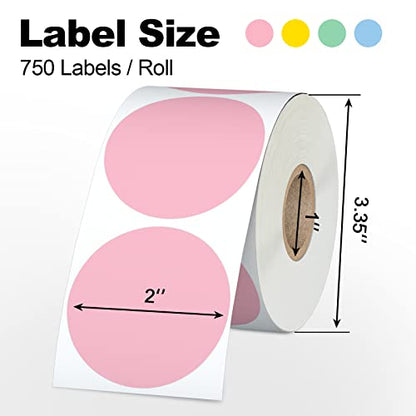 Misofuki 2" 750 Labels White Circle Direct Thermal Stickers Labels Roll Compatible with Zebra, Rollo, MUNBYN, Self-Adhesive Round Direct Thermal Labels - color: C-1-wh