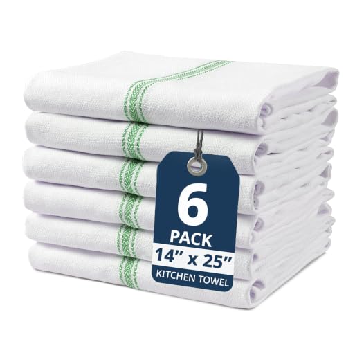 LANE LINEN Kitchen Towel Set - 100% Cotton, Green Dish Towels, Absorbent Tea Towels, Soft & Durable, Reusable Hand Towels, 14” x 25”, 6-Pack - color: Green Stripe, size: 6-Pack