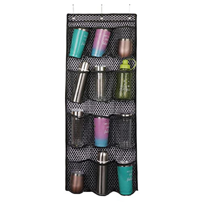 Water Bottle Organizer over the Door Cup Holder with 12 Large Pockets and Reinforced Bottom Tumbler Organizer Clear Mesh Cup Storage for Kitchen Pantry Cabinet Door Wall 41"×17"