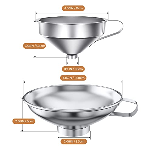 Pisol Canning Funnel for Wide Mouth and Regular Mason Jars, Stainless Steel Kitchen Use Funnels with Strainer for Filling Bottles, Metal Funnel Set for Oil Power Jam Grains Dry & Wet Ingredients