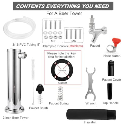 Ferroday Single Beer Tap Beer Tower, Beer Tower dispenser Stainless Steel Tower Kegerator Parts Kit with All Stainless Steel Keg Tap Beer Faucet, Preassembled Line Keg Tower, 3" Kegerator Tower Column - size: Single Tap-Stainless Steel Faucet