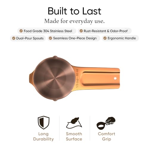 Color Up ⅓ Cup Measuring Cup (80 ml) – Premium Copper Stainless Steel, Accurate for Wet & Dry Ingredients, Embossed Markings, Easy-Pour Spouts, Dishwasher-Safe, Kitchen Essential - size: 1/3 Cup (80 ml) Copper