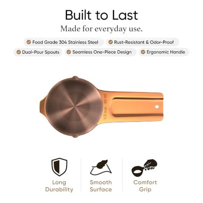 Color Up ⅓ Cup Measuring Cup (80 ml) – Premium Copper Stainless Steel, Accurate for Wet & Dry Ingredients, Embossed Markings, Easy-Pour Spouts, Dishwasher-Safe, Kitchen Essential - size: 1/3 Cup (80 ml) Copper