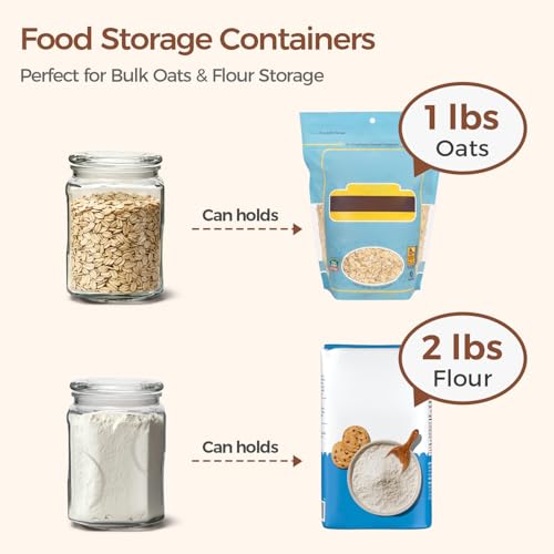 ComSaf 2 qt Glass Flour and Sugar Storage Containers Set of 2, Wide Mouth Half Gallon Square Airtight Pantry Jars with Lids, Thick Glass Kitchen Canisters for Cookies, Coffee, Snacks - size: 64oz-2Pcs