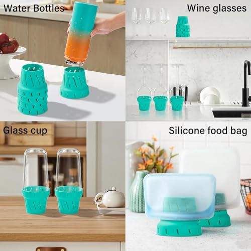Water Bottle Drying Rack: Silicone Bottle Rack for Faster Drying, Plastic Bag Drying Holder and Cup Accessories Fits Wine Glasses, Coffee Mugs, Fits for Stanley Owala Hydro Flask Yeti CamelBak
