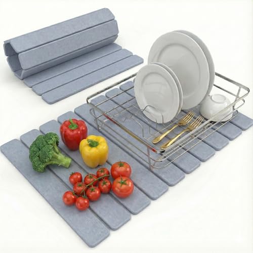 Large Stone Drying Mat for Kitchen Counter | Premium Diatomaceous Earth Coaster Set for Dishes | Non-Slip Kitchen Sink Mat | Fast-Absorbing, Eco-Friendly | 23" x 15.5" (Light Grey) - color: Light Grey