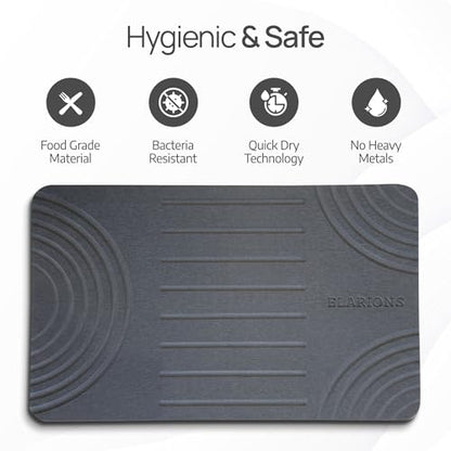 Large Diatomaceous Earth Stone Dish Drying Mat - 24" x 16" Quick Dry Non-Slip Food Grade Fast Absorbent Quartz-Enhanced Rapid Water Absorbing Countertop Mat For Dish Rack