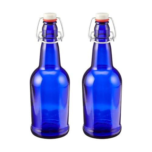 FastRack 33 oz Blue Swing Top Glass Bottles – 2 Pack | Flip Top Airtight Bottles (Not Olive Oil Style) | Reusable Bottles for Kombucha, Beer, Soda, Mead & Fermentation - color: Blue