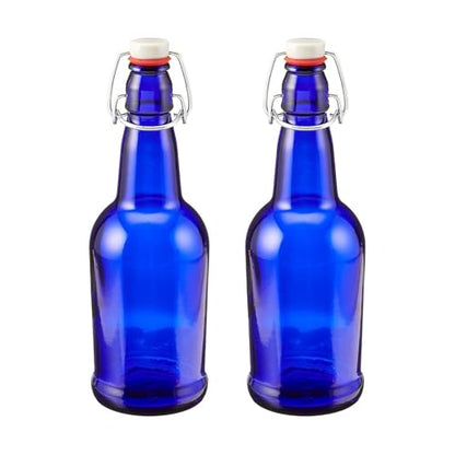 FastRack 33 oz Blue Swing Top Glass Bottles – 2 Pack | Flip Top Airtight Bottles (Not Olive Oil Style) | Reusable Bottles for Kombucha, Beer, Soda, Mead & Fermentation - color: Blue