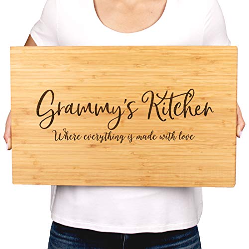 Andaz Press Large Bamboo Wood Cutting Board Gift, 17.75 x 11-inch, Grammy's Kitchen Where Everything is Made With Love, 1-Pack, Engraved Serving Chopping Board Christmas Birthday Chef Kitchen Ideas - color: Grammy