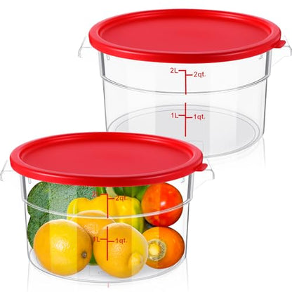 Ziliny 2 Pcs 2 Qt Clear Round Food Storage Container with Lid, Dough Proofing Bucket Clear Translucent Containers with Red Scale Commercial Grade for Pizza Bread Kitchen Organization(Red) - color: Red