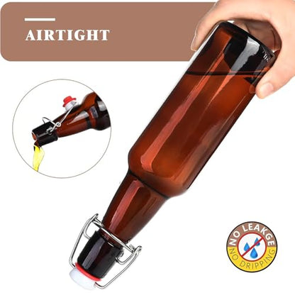 Amber Beer Bottles with Flip Caps, 12oz Glass Bottle with Swinging Top for Airtight Lids, Home Brewing and Fermentation Kombucha, Vanilla Extract, Beverage, Water, Kefir (12 Pack) - size: 12 Ounces (12 Pack)