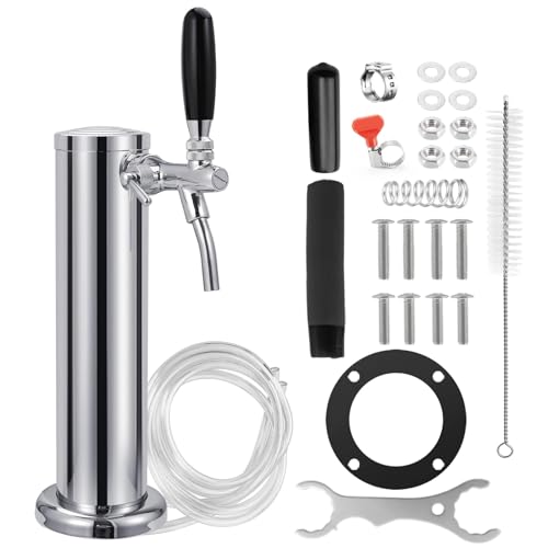 Adjustable Single Tap Kegerator Tower Beer Tap Tower with Flow Beer Faucet, 304 Stainless Steel Core Self-Closing Beer Faucet Draft Beer Dispenser Tower with Pre-Assembled Kegerator Parts Kits - color: 1 tap (Adjustable)