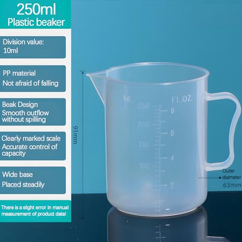 TISMART Plastic Beaker 4 Pack Measuring Cup Set | 50ml, 100ml, 250ml and 500ml, For Lab, Baking, Cooking, Mixing & Measuring, Essential Kitchen Tools