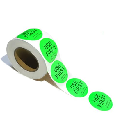 500 Pcs 1.5 Inch Use First Stickers Food Service Roll, Risepekt Green FIFO Label for Restaurant Inventory Control Management, Permanent Super Adhesive Food Circle Dot Labels, Trilingual Product Labels - color: Green Fifo Labels